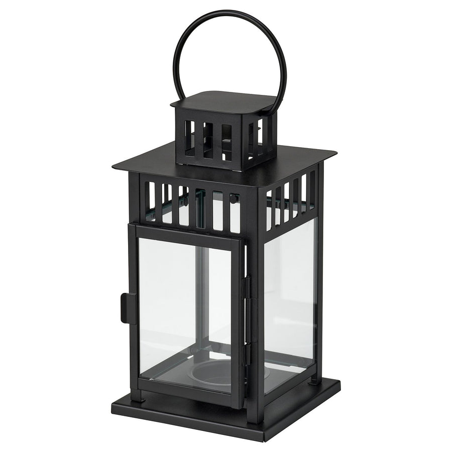 BORRBY lantern for tealight, in/outdoor black, 20 cm