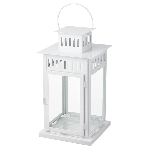 BORRBY lantern for block candle, in/outdoor white, 44 cm