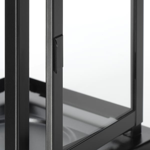 BORRBY lantern for block candle, in/outdoor black, 28 cm