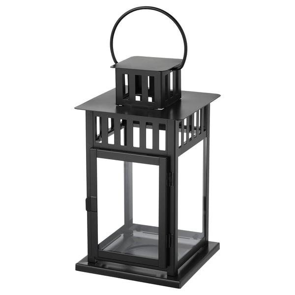 BORRBY lantern for block candle, in/outdoor black, 28 cm