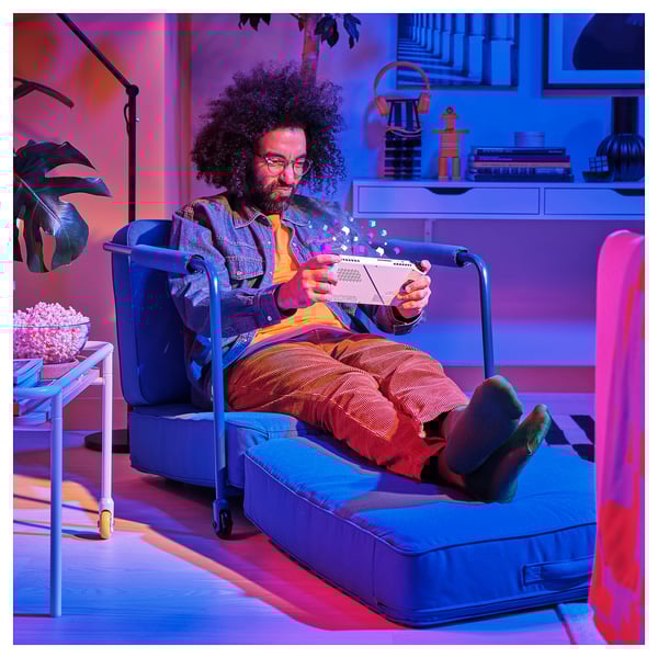 BRÄNNBOLL gaming lounge chair, Knisa bright blue, 65x80x88 cm