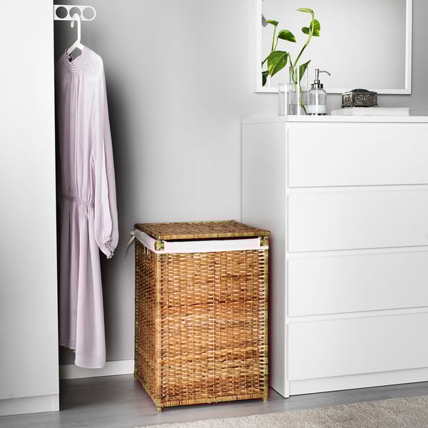 BRANÄS - BRANÄS Laundry basket with lining, rattan, 80 l