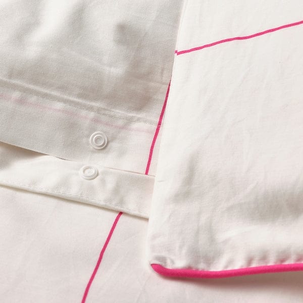Ikea BREDVECKLARE - Duvet cover and 2 pillowcases, white pink/check, 240x220/50x80 cm