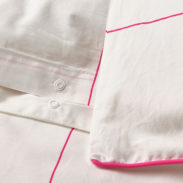 BREDVECKLARE duvet cover and 2 pillowcases, white pink/check, 240x220/50x80 cm