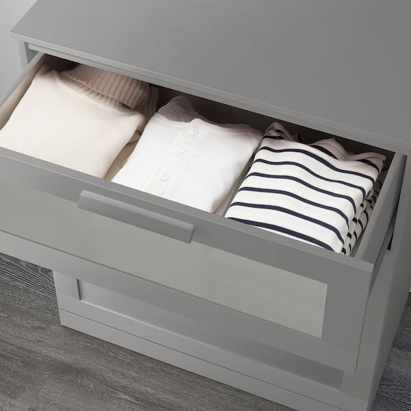 BRIMNES chest of 3 drawers, grey/frosted glass, 78x46x95 cm