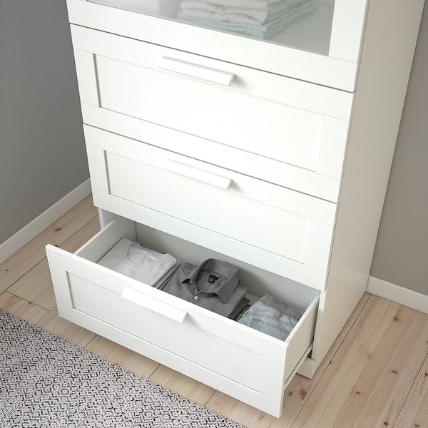 Ikea BRIMNES - Chest of 4 drawers, white/frosted glass, 78x124 cm