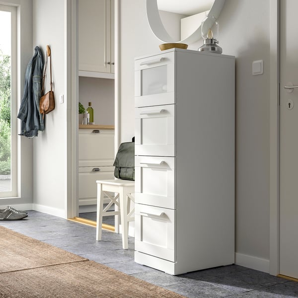 BRIMNES chest of 4 drawers, white/frosted glass, 39x124 cm