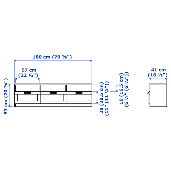 BRIMNES TV storage combination/glass doors, white, 340x41x190 cm