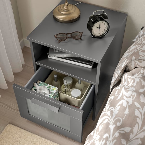 BRIMNES bedside table, grey, 39x41 cm