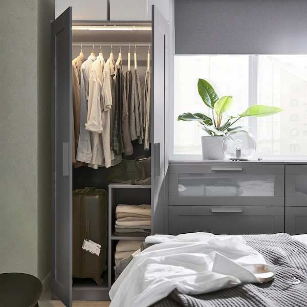 BRIMNES wardrobe with 2 doors, grey, 78x190 cm