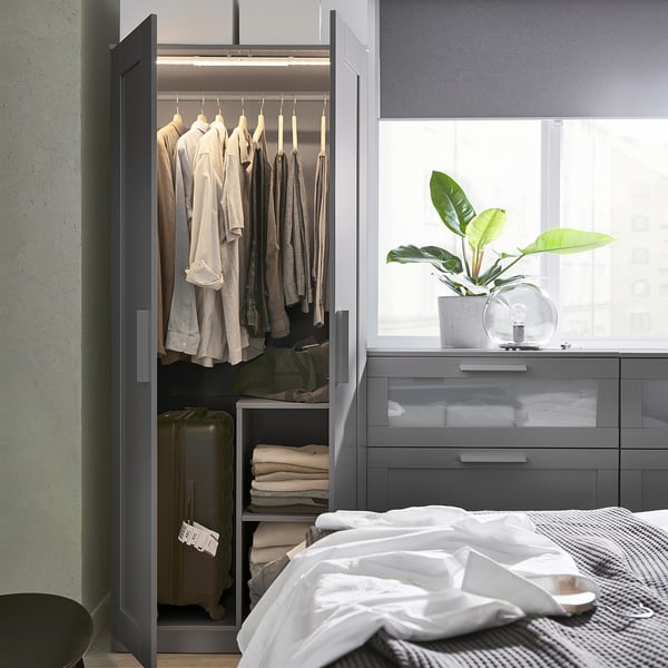 BRIMNES wardrobe with 2 doors, grey, 78x190 cm