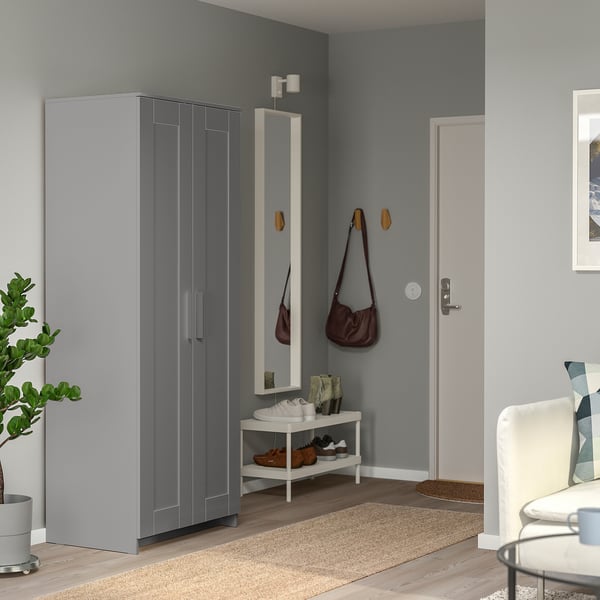 BRIMNES wardrobe with 2 doors, grey, 78x190 cm