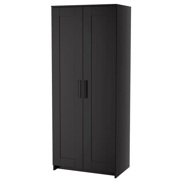 BRIMNES wardrobe with 2 doors, black, 78x190 cm