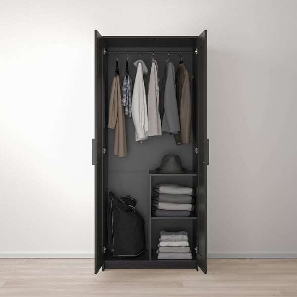 BRIMNES wardrobe with 2 doors, black, 78x190 cm