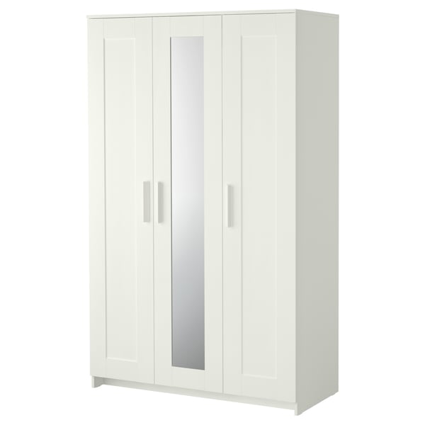 BRIMNES wardrobe with 3 doors, white, 117x190 cm