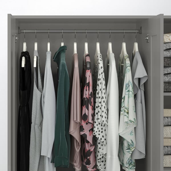 BRIMNES wardrobe with 3 doors, grey, 117x190 cm