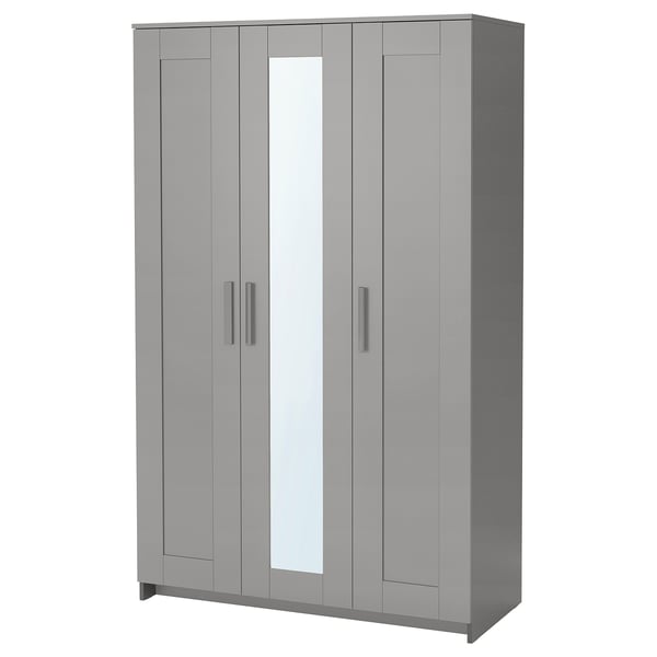 BRIMNES wardrobe with 3 doors, grey, 117x190 cm