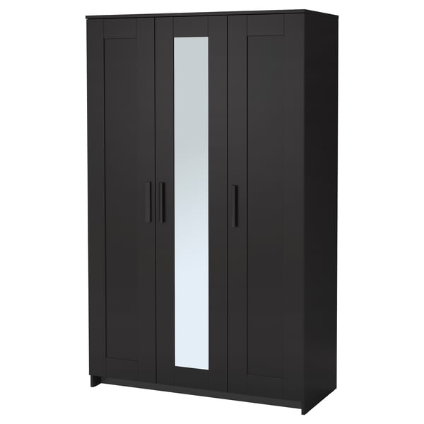 BRIMNES wardrobe with 3 doors, black, 117x190 cm