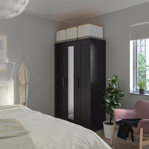 BRIMNES wardrobe with 3 doors, black, 117x190 cm
