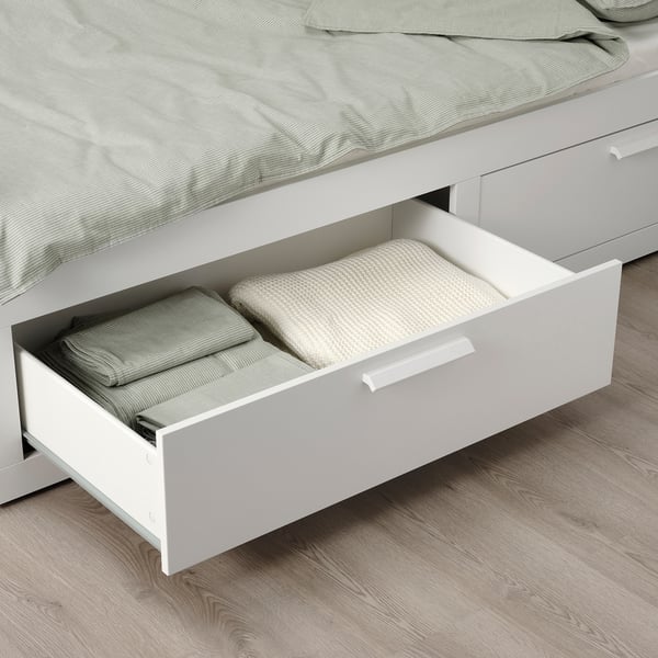 BRIMNES day-bed w 2 drawers/2 mattresses, white/Vannareid extra firm, 80x200 cm