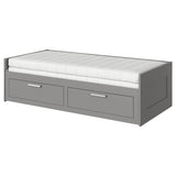 BRIMNES day-bed w 2 drawers/2 mattresses, grey/Åfjäll medium firm, 80x200 cm