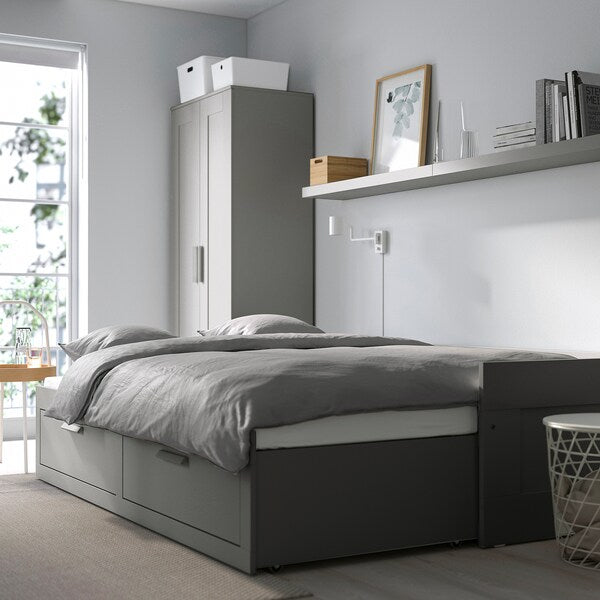 BRIMNES day-bed w 2 drawers/2 mattresses, grey/Vannareid extra firm, 80x200 cm