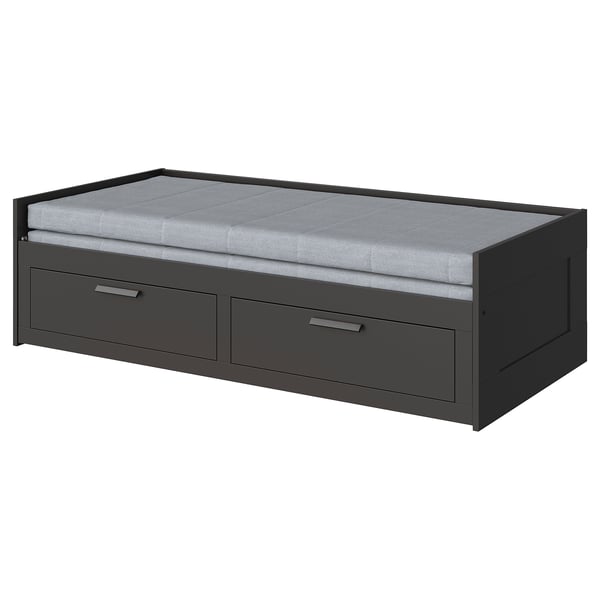 BRIMNES day-bed w 2 drawers/2 mattresses, black/Ågotnes firm, 80x200 cm