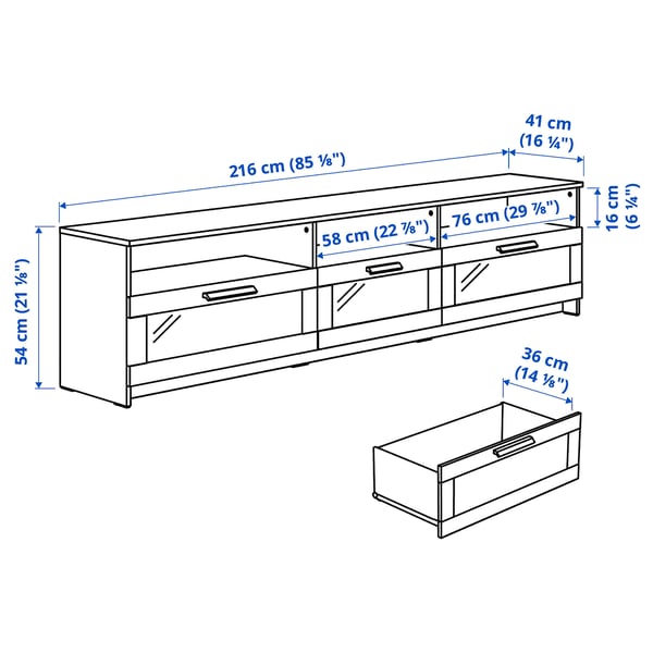 BRIMNES TV bench, white, 216x41x54 cm