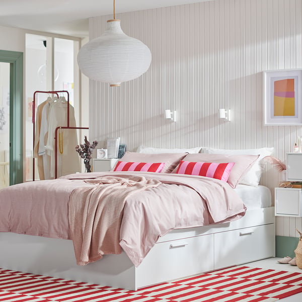 BRIMNES bed frame with storage, white/Leirsund, 160x200 cm