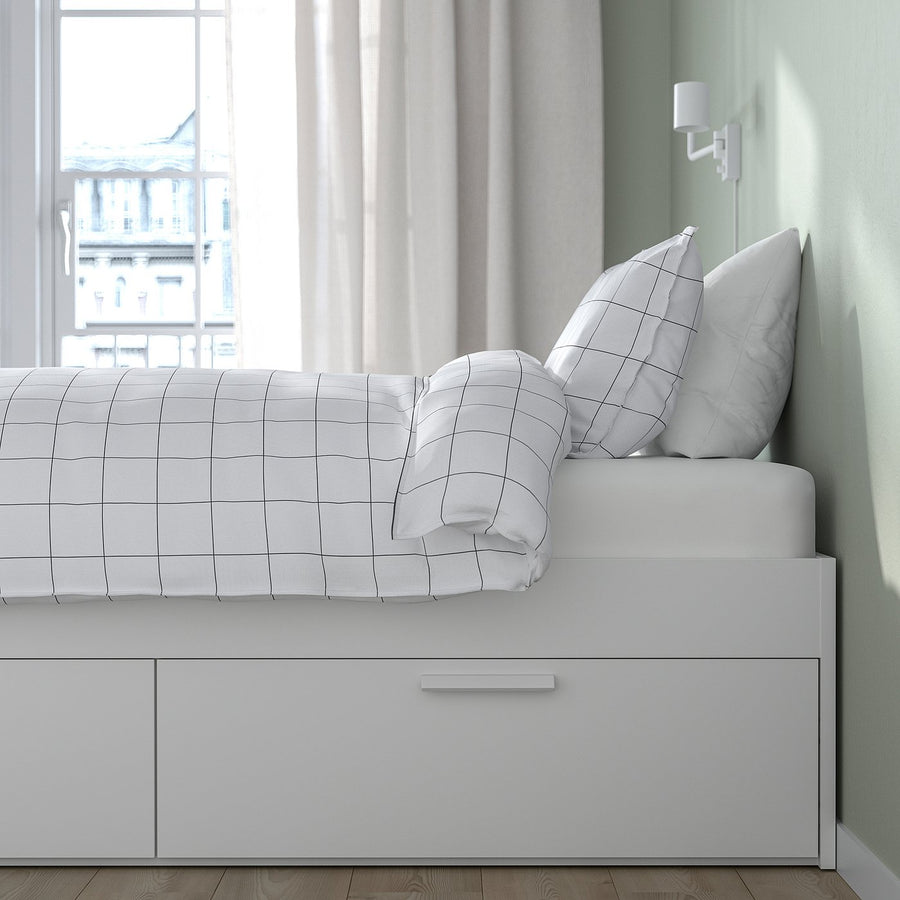 BRIMNES bed frame with storage, white/Lillhällan, 90x200 cm