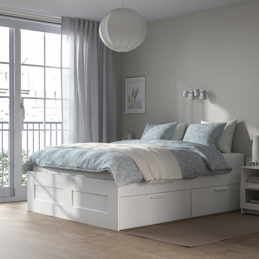 BRIMNES bed frame with storage, white/Lillhällan, 200x140 cm