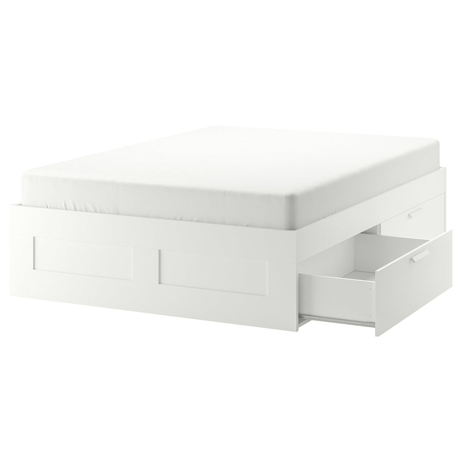 BRIMNES bed frame with storage, white/Lillhällan, 200x140 cm