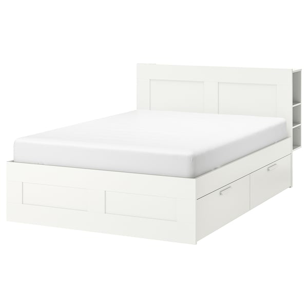 BRIMNES bed frame w storage and headboard, white/Leirsund, 160x200 cm