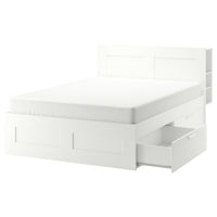BRIMNES bed frame w storage and headboard, white/Lillhällan, 160x200 cm