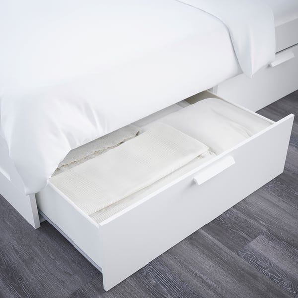 BRIMNES bed frame w storage and headboard, white/Lindbåden, 160x200 cm