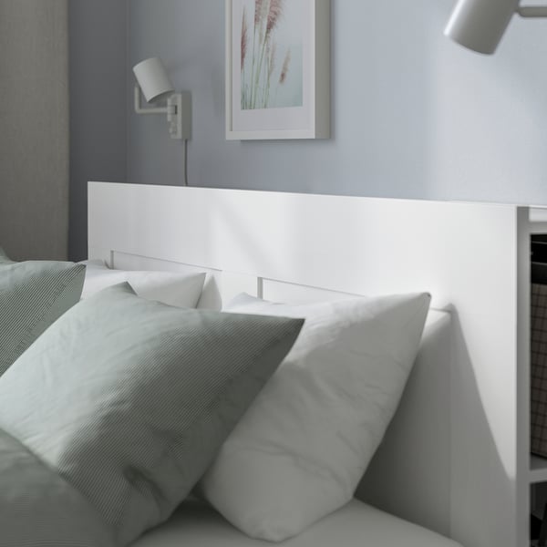 BRIMNES bed frame w storage and headboard, white/Lindbåden, 160x200 cm