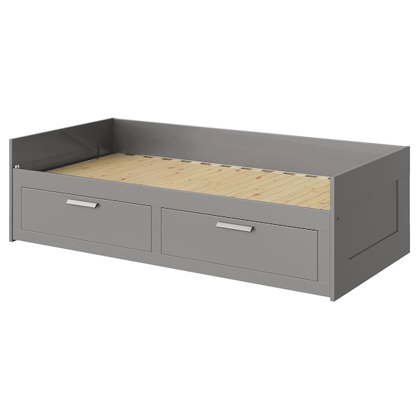 BRIMNES day-bed frame with 2 drawers, grey, 80x200 cm