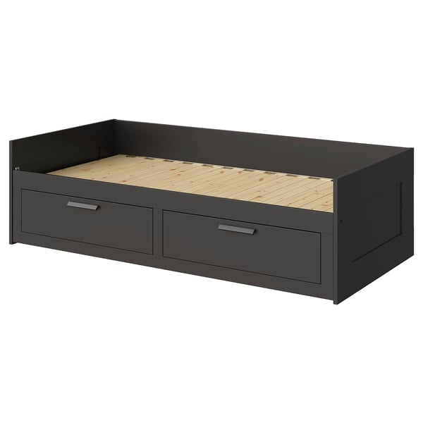 BRIMNES day-bed frame with 2 drawers, black, 80x200 cm