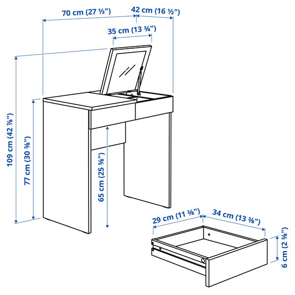 BRIMNES dressing table, grey, 70x42 cm
