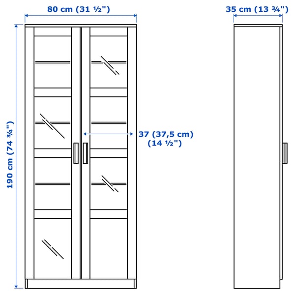 BRIMNES glass-door cabinet, white, 80x190 cm