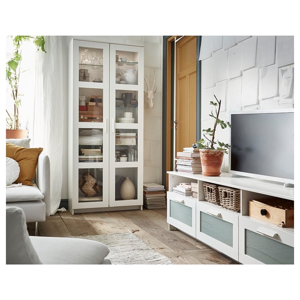 BRIMNES glass-door cabinet, white, 80x190 cm