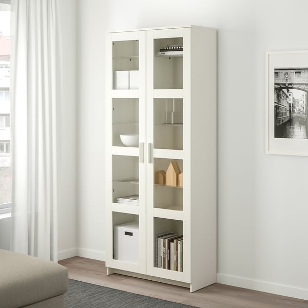 BRIMNES glass-door cabinet, white, 80x190 cm