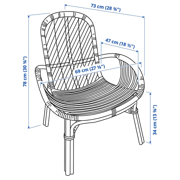 BROBOCK armchair, rattan, 48x50x73 cm