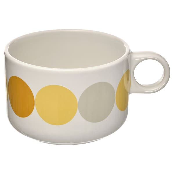 BRÖGGAN - Mug, dot pattern white/yellow, 28 cl
