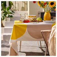 BRÖGGAN - Tablecloth, dot pattern white/yellow, 145x320 cm