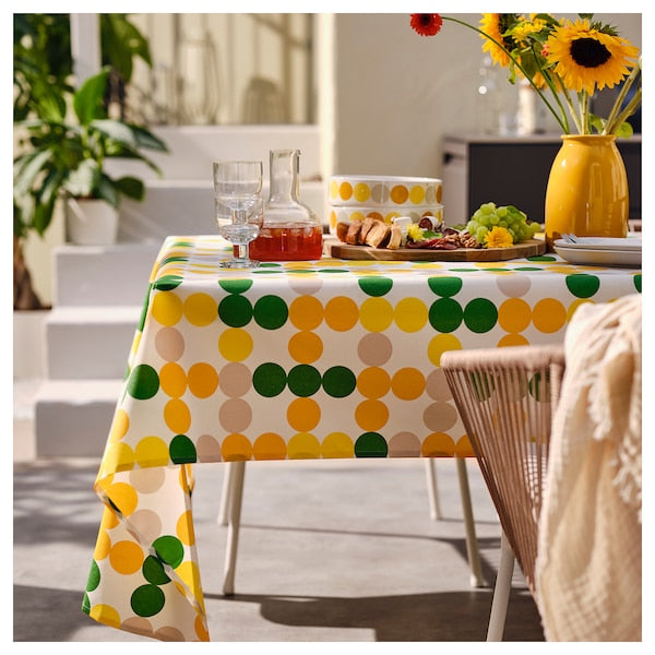 BRÖGGAN - Tablecloth, wipeable/dot pattern multicolour, 145x240 cm