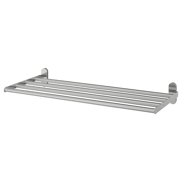 BROGRUND wall shelf with towel rail, stainless steel, 67x27 cm