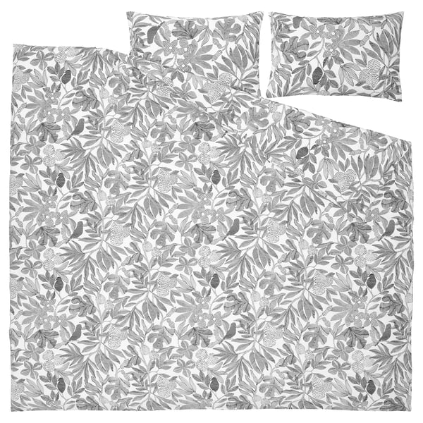 BROKDRACENA duvet cover and 2 pillowcases, white/black, 240x220/50x80 cm