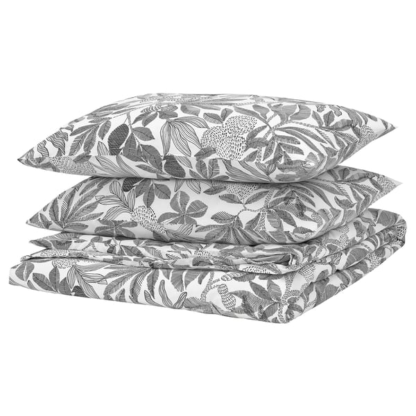 BROKDRACENA duvet cover and 2 pillowcases, white/black, 240x220/50x80 cm