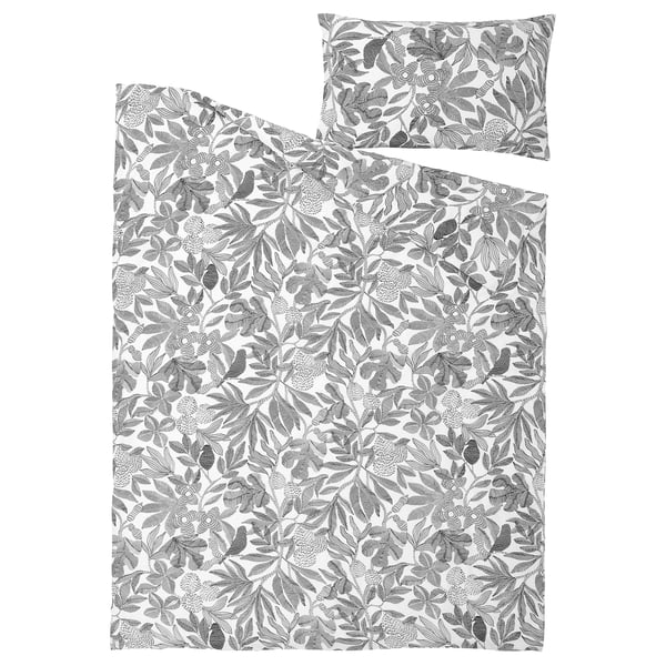 BROKDRACENA duvet cover and pillowcase, white/black, 150x200/50x80 cm
